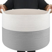 Cestino di stoccaggio grande per salotto, asse da stiro in cotone, cesto per giocattoli con maniglie, cesto per coperte, cuscini, peluche, abbigliamento, 50x33 cm, bianco grigio