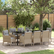 Set di Pranzo da Giardino 9 Pezzi con Cuscini Beige Polyrattan
