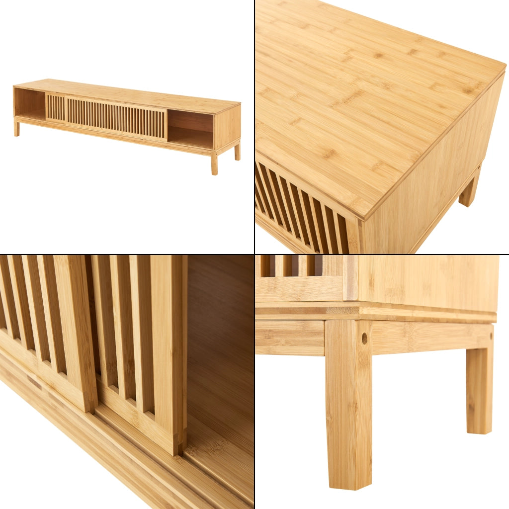 Mobile Porta TV Videbæk in Bambù con 2 Ante Scorrevoli 160 x 40 x 38 cm [en.casa]
