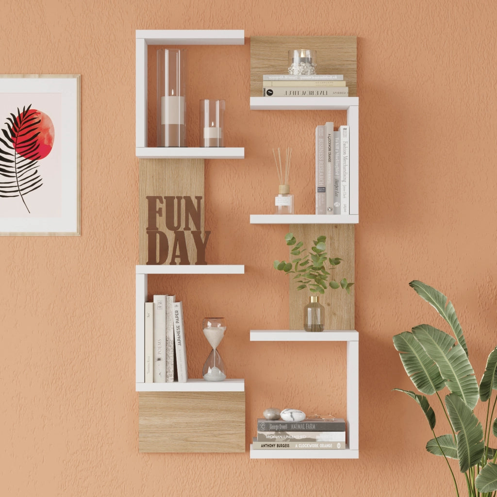 Set Omn 2 Scaffali da Parete Libreria a Muro 93x24x15 cm Bianco / Effetto Legno [en.casa]