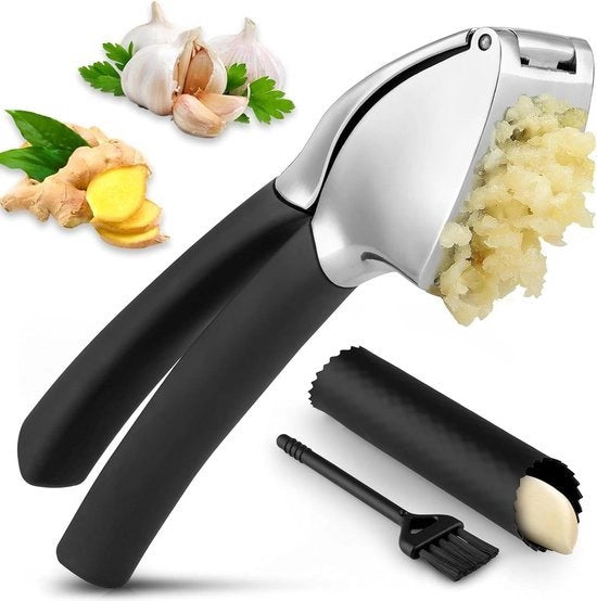 Set di tritatura di aglio 3 in 1 in acciaio inossidabile con tritacarote per aglio schiaccia aglio spazzola per pulizia adatto per lavastoviglie