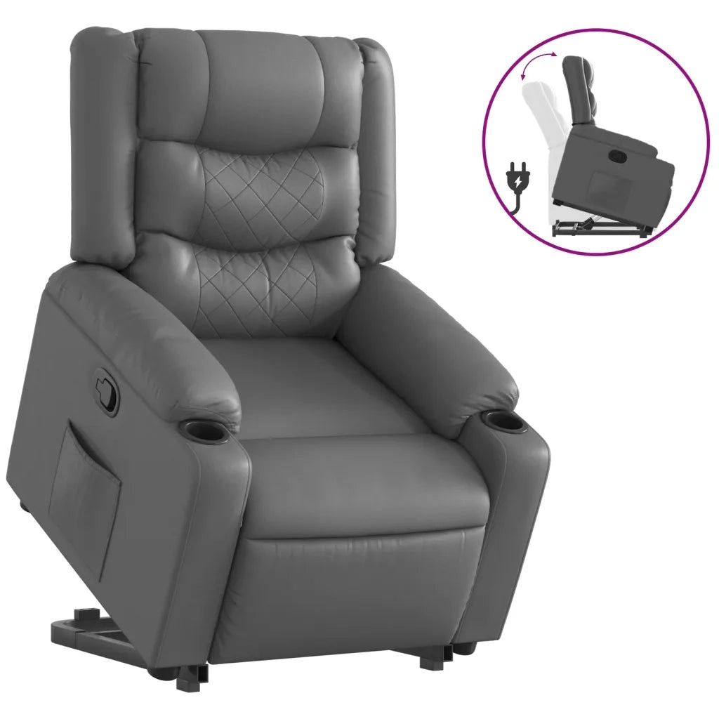 Poltrona Alzapersona Reclinabile Grigio in Similpelle 3206554