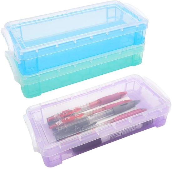 Penna stapelabile 3-pack in PVC grande capacità contenitore per penna trasparente a tre colori per ufficio piccoli accessori (20,5 * 9,5 * 4,1 cm)