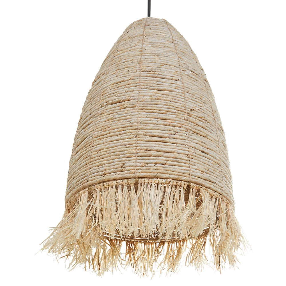Lampada a sospensione con paralume in paglia di mais naturale e base in ferro nero Lampada a sospensione in stile bohémien
