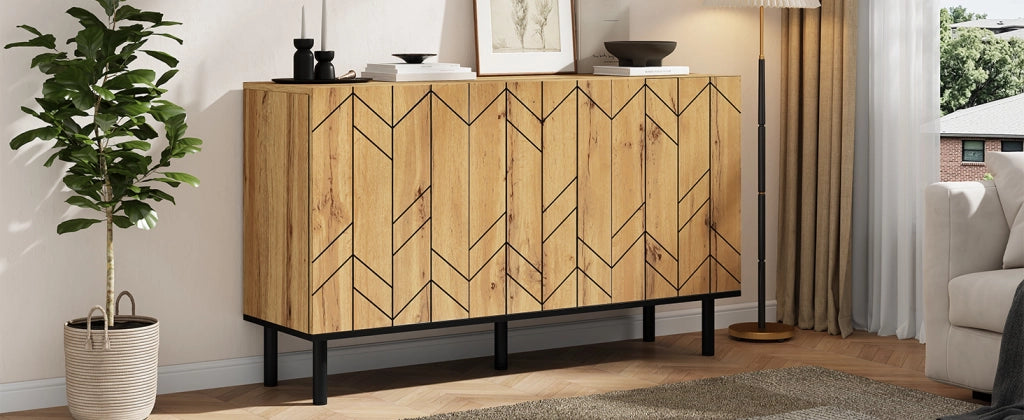 Credenza moderna con 3 ante e gambe in metallo, per soggiorno e sala da pranzo, in truciolare, rovere nero, 120 × 35 × 70 cm