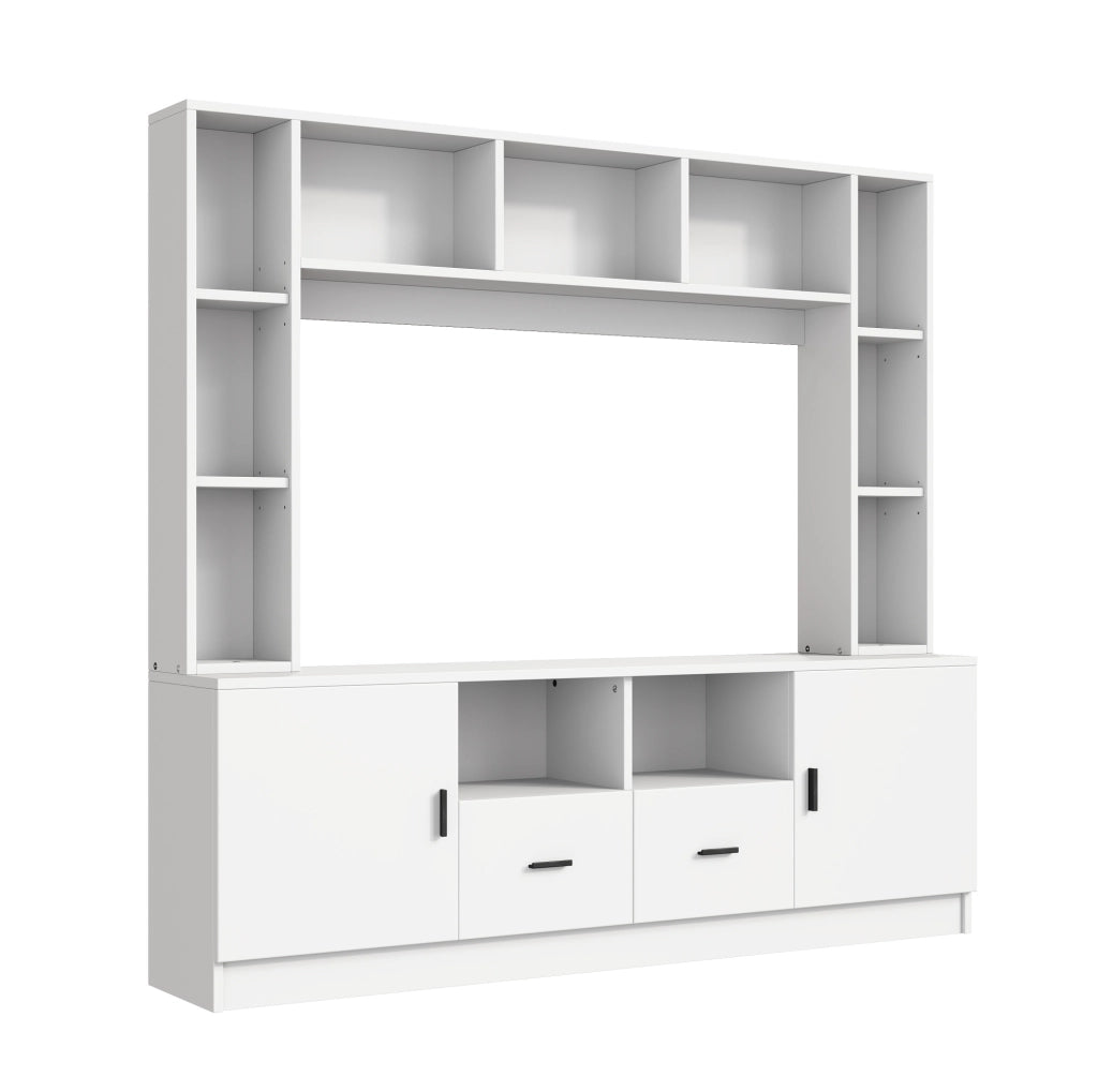 Mobile TV 180x35x170 cm con 2 armadi; 2 cassetti e 11 vani; bianco
