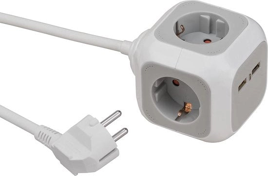 Alimentatore 4 vie con USB - 2x Alimentatore USB e 14m cavo - grigio