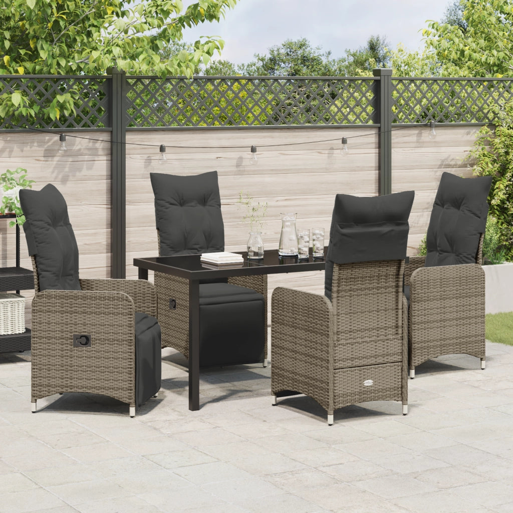 Set da Pranzo da Giardino 5 Pz con Cuscini Grigi Rattan PE