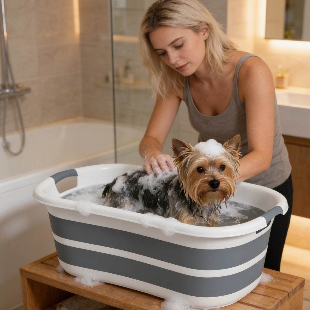 Vasca da Bagno per Cani Pieghevole ¨C Zephmum ¨C Grigio con Foro di Scarico