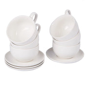 Trade Shop - Set 8 Pezzi Per Colazione Cappuccino 4 Tazze 200 E 4 Piattini Porcellana Bianca -