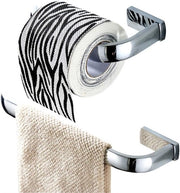 Set accessoriato bagno a due pezzi - Anello per asciugamano e contenitore per carta igienica - Montaggio a vite in ottone - Finitura lucida cromata