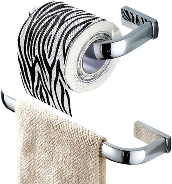Set accessoriato bagno a due pezzi - Anello per asciugamano e contenitore per carta igienica - Montaggio a vite in ottone - Finitura lucida cromata