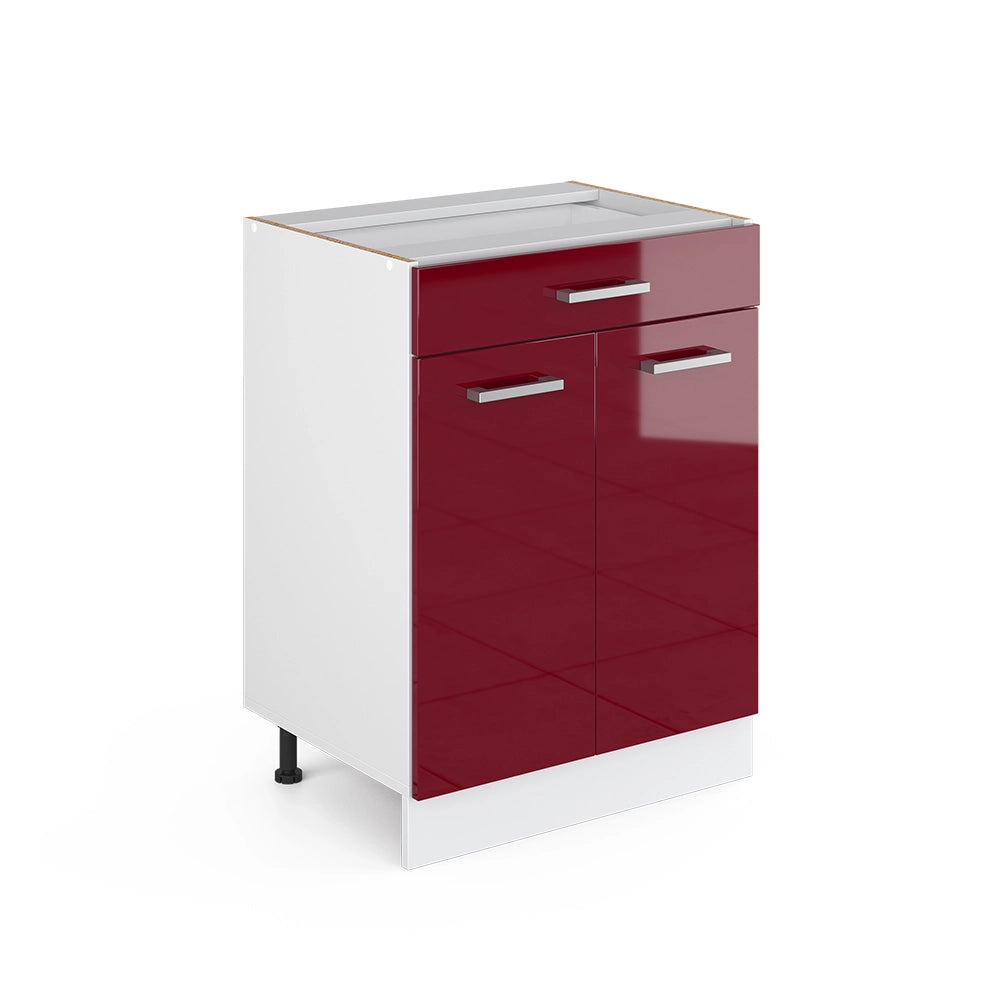 Vicco Mobiletto base per cucina Rosso lucido 60 cm con cassetto, senza piano di lavoro
