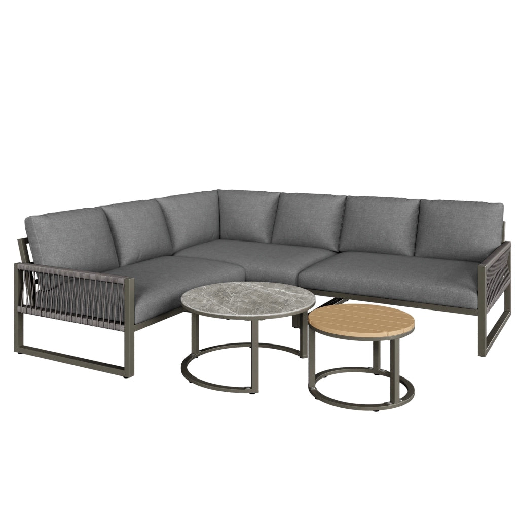Set salotto da giardino ad angolo con 2 tavolini; grigio