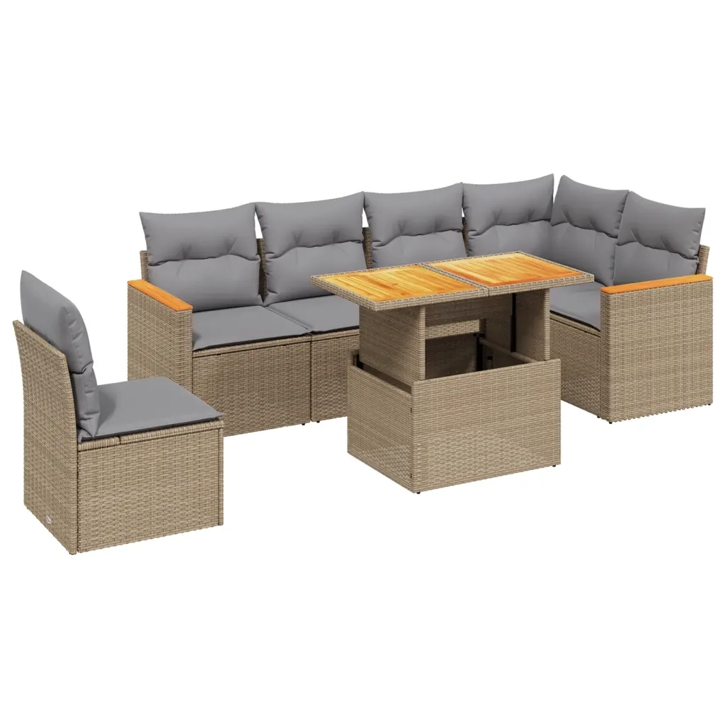 Set Divani da Giardino 7 pz con Cuscini Beige in Polyrattan 3273103