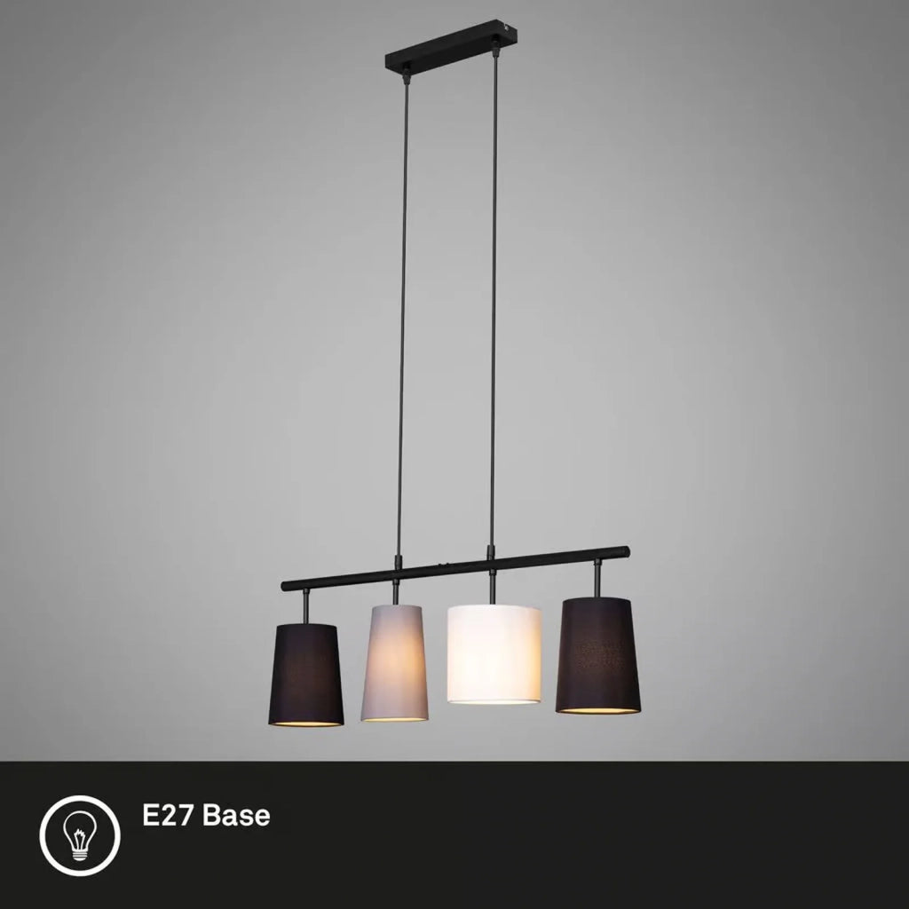 Lampadario Contemporaneo Textile Metallo Nero Paralume Tessuto 4 Luci E27