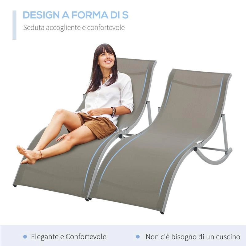 SET 2 SDRAIO DA GIARDINO PIEGHEVOLI 61 X 165 X 63 CM COLORE GRIGIO CHIARO
