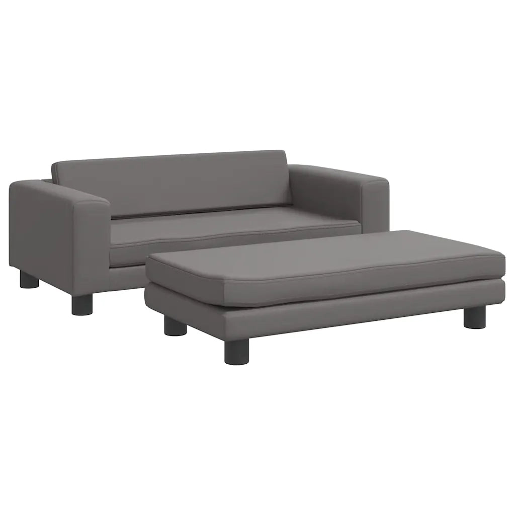 Divano Bambini con Poggiapiedi-Sofa-Divanetto Bambini Grigio 100x50x30 cm Similpelle