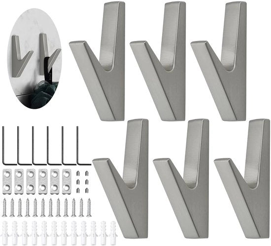 Haken per Wand per Abbigliamento e Altro - Set da 6 - Argento