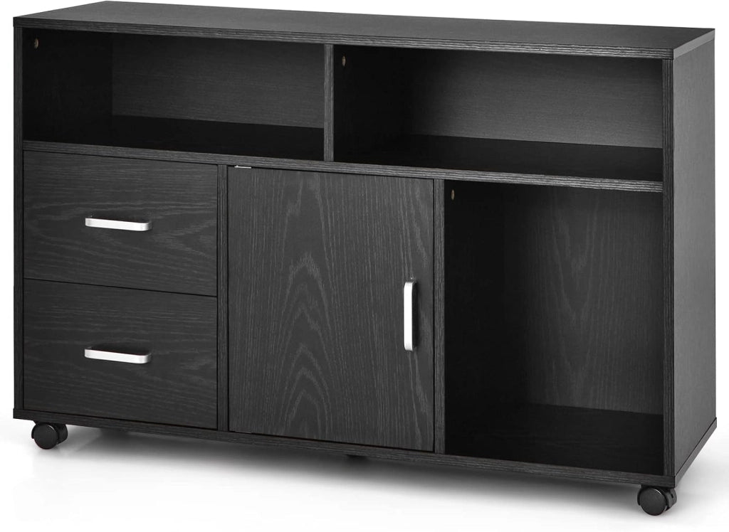Armadio per documenti su rotelle, contenitore con cassetti, supporto per stampante portatile per casa e ufficio, per raccoglitori, documenti, documenti (nero, 100 x 35 x 65,5 cm)