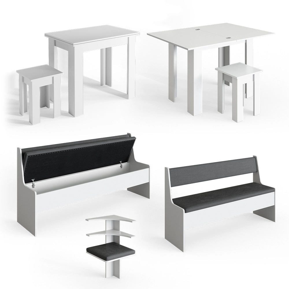 Vicco Gruppo panca ad angolo Bianco 210 x 41.5 cm con tavolo