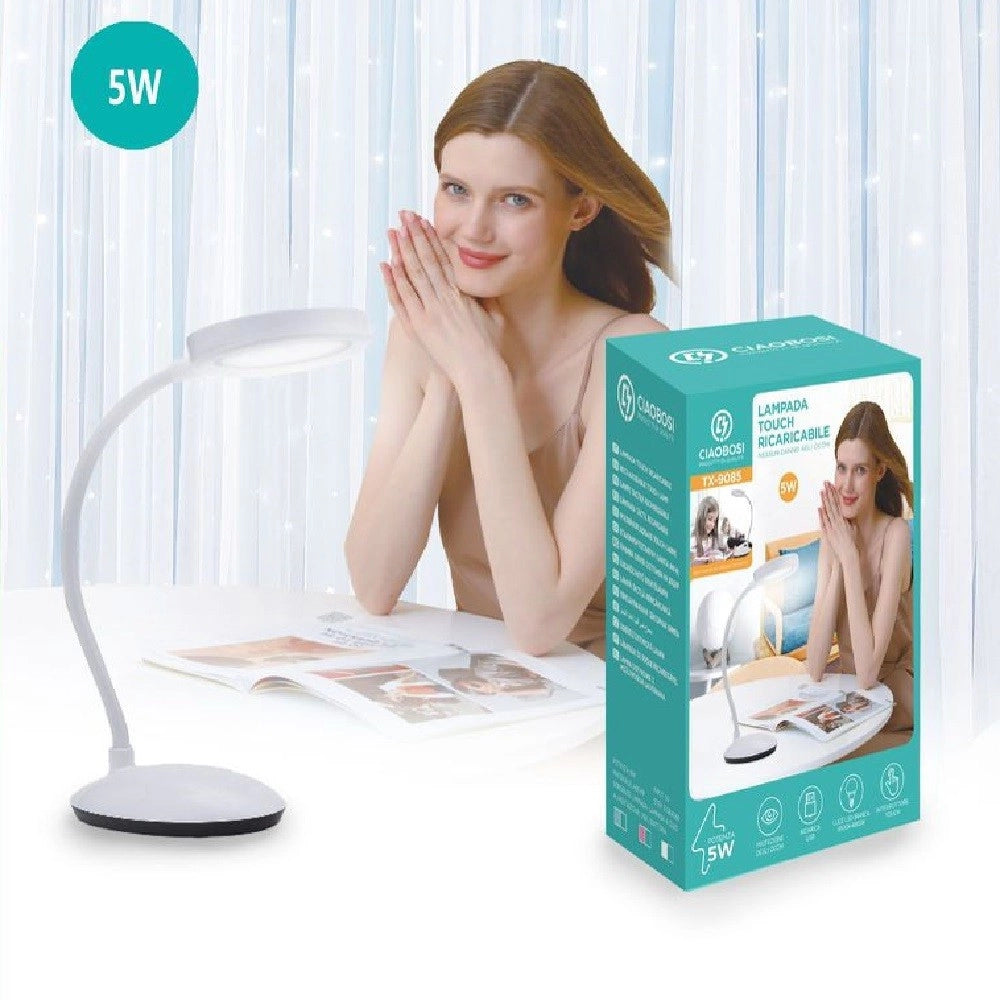 Trade Shop - Lampada Tavolo Flessibile Ricaricabile Pulsante Touch 5w 3 Intensità Luce Tx-9085 -