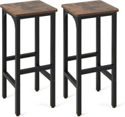Set di 2 Sgabelli da Bar con Poggiapiedi, Struttura in Metallo, Stile Industriale, per Cucina, Sala da Pranzo, Bistrot, Marrone Rustico