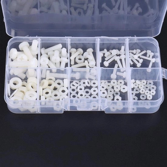 Assortimento di viti a 6 gumi 150 pezzi - Polyamide - M2/M2.5/M3/M4/M5 - Diverse dimensioni - Kit di viti e rondelle