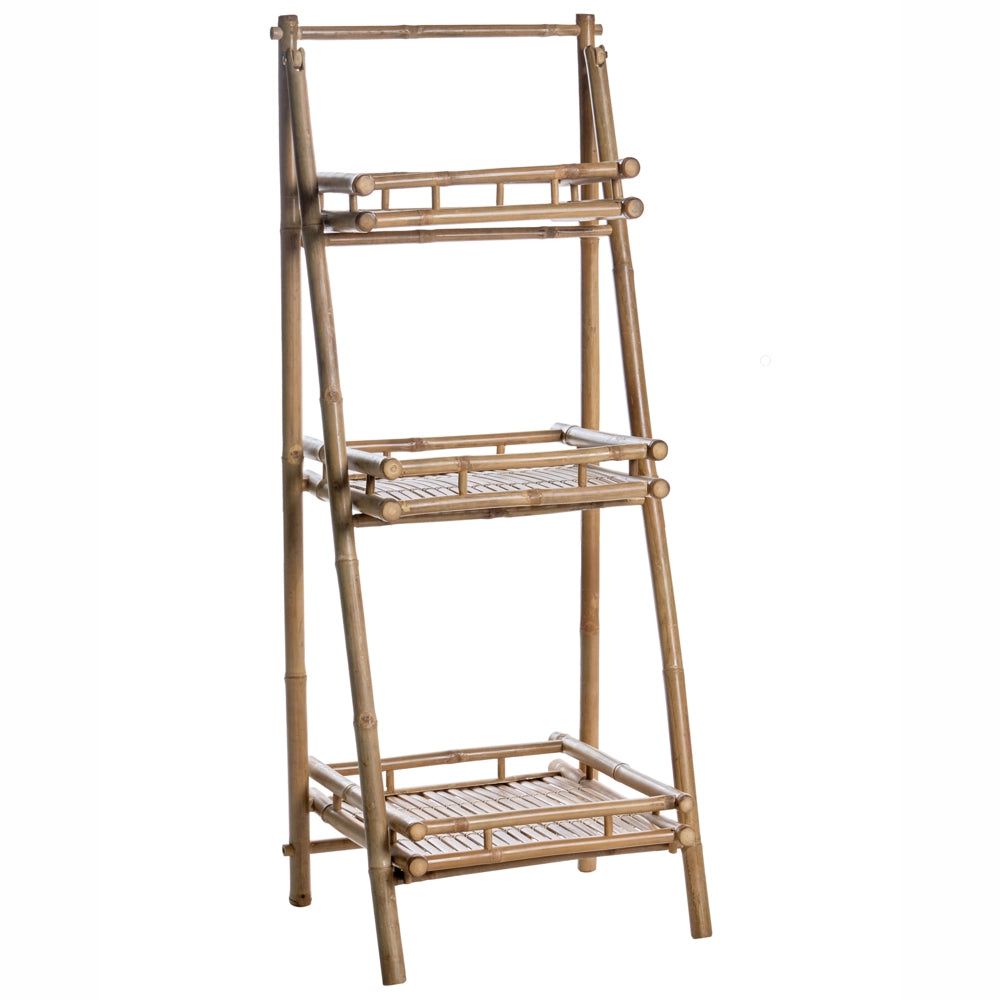 Scaffale in bambù naturale per bagno con 3 ripiani pieghevoli decorativo in stile scandinavo moderno