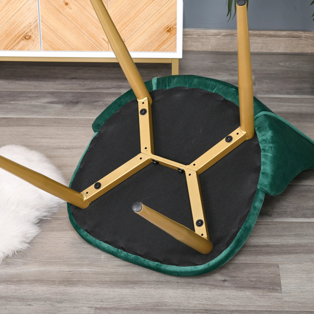 Set 2 Sedie da Pranzo Imbottite con Rivestimento Verde e Gambe in Metallo ¨C Zephmum ¨C 50x56.5x85cm