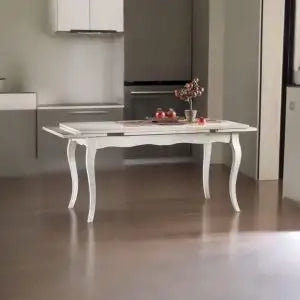 Tavolo provenzale allungabile in legno Shabby chic laccato bianco anticato basamento ondulato