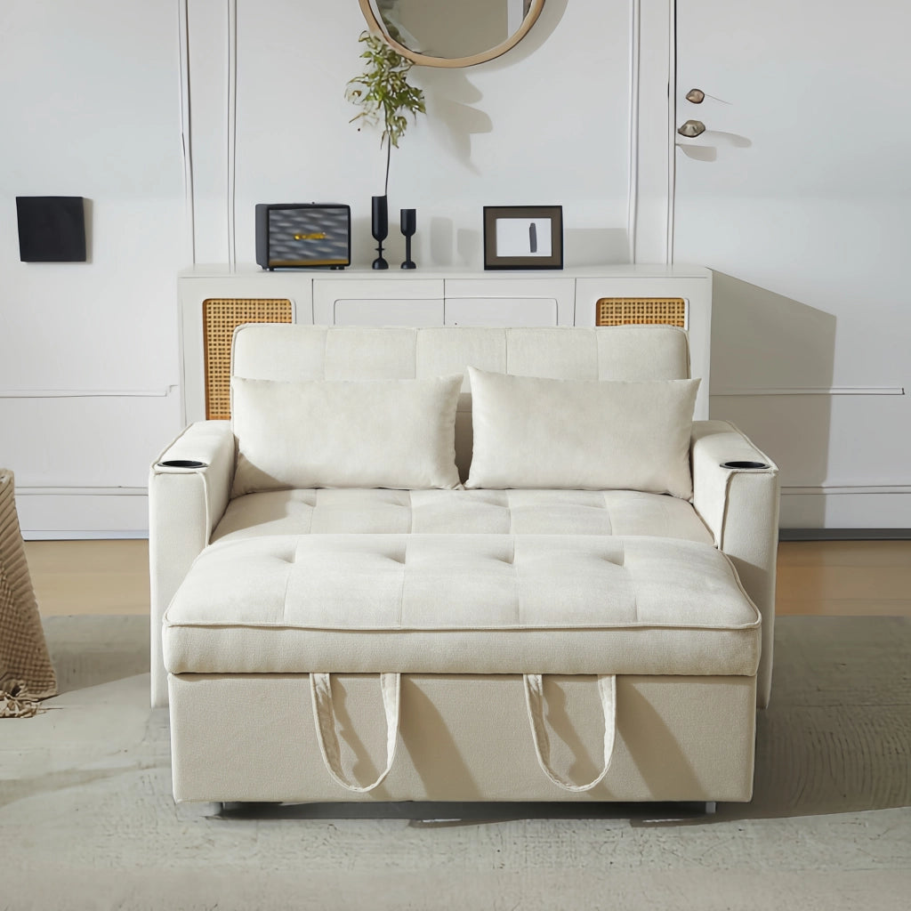 SOFA LETTO 3-in-1 137x76,5x83 cm Velluto Beige con 2 cuscini