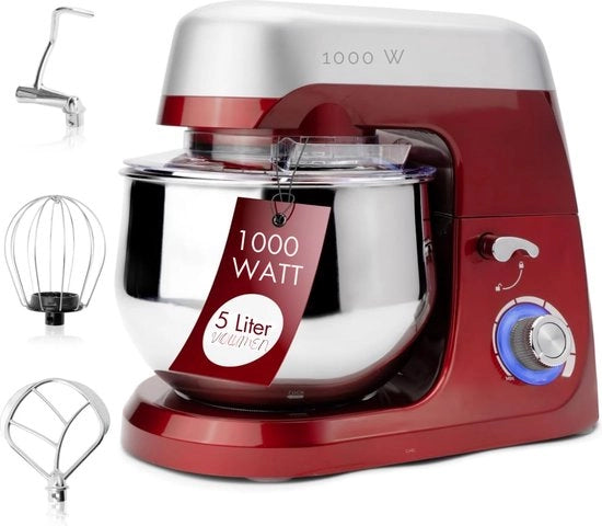 Macchina per impastare - Impastatrice - Con contenitore di miscela da 5L - 1000 Watt - Rosso
