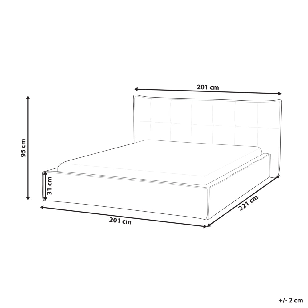 Letto ad acqua king size UE con rivestimento in tessuto di lino bianco sporco e gambe nere 160 x 200 cm con testiera e struttura a doghe per camera da letto.