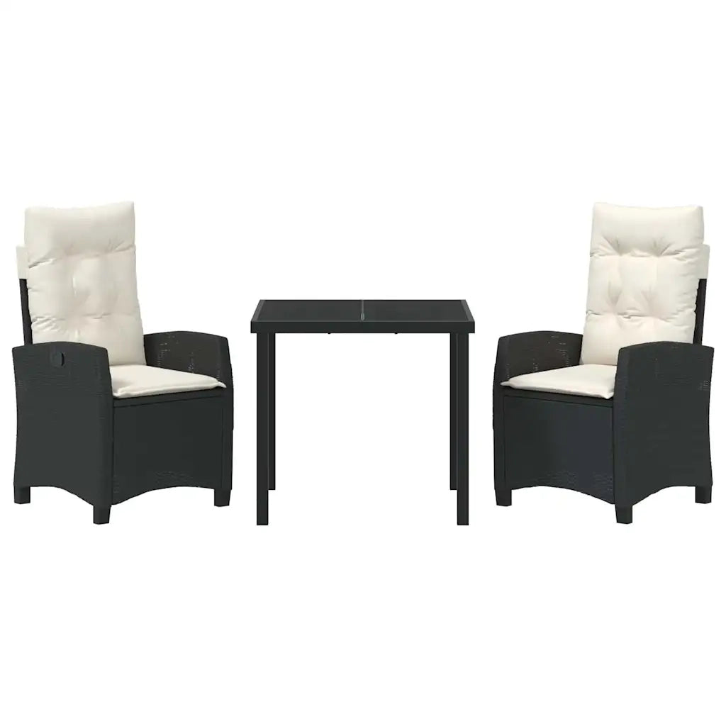 Set da Pranzo per Giardino con cuscino 3 pcs Nero polyrattan 3380365
