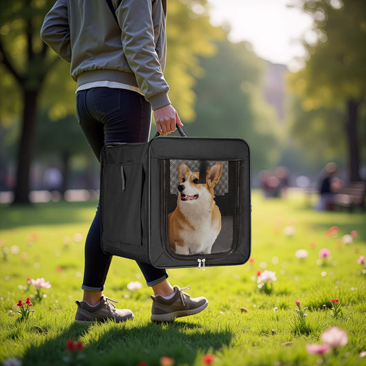 Trasportino pieghevole nero per animali domestici, taglia M (58x46x53 cm), con cuscino