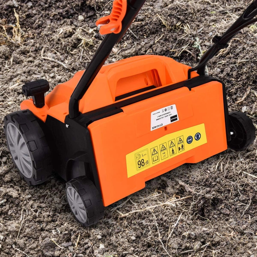 Scarificatore 2 In-1 per Prato, Arieggiatore Elettrico con Sacco Raccoglitore da 30L, Larghezza 32cm, con 3 Posizioni Regolabili, Scarificatore 1500W per Giardino Cortile (32 cm, Arancione)