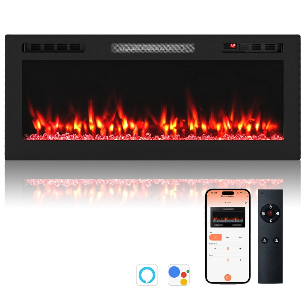 Caminetto elettrico con 12 colori per la fiamma e 5 livelli di luminosit¨¤, Riscaldatore con controllo tramite APP e telecomando-Caminetto elettrico