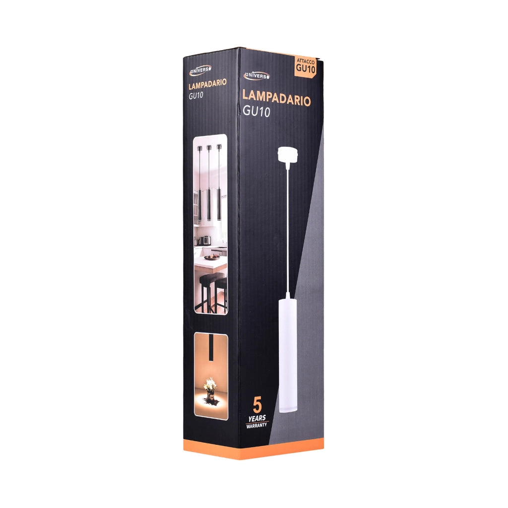 LAMPADARIO A SOSPENSIONE CILINDRICO IN ALLUMINIO BIANCO CON ATTACCO GU10 - ILLUMINAZIONE DIREZIONALE DESIGN MINIMAL PER CUCINA SOGGIORNO SALA DA PRANZO STUDIO O UFFICIO