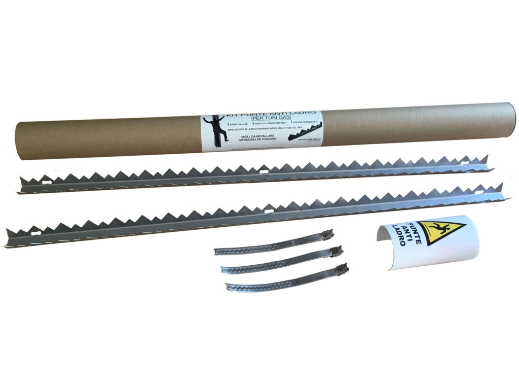 Sodifer 91677 Kit Punte Antiladro per Tubi Gas 2 Barre 80 cm Sezione a U Acciaio Inox con Fascette e Adesivo Segnaletico