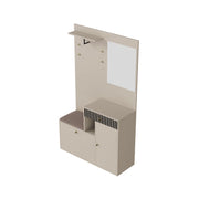 Mobile Ingresso con Specchio; 2 Ante; 1 Cassetto e Ripiani Regolabili; Seduta Imbottita; in MDF; 110??37??185;5 cm; Beige