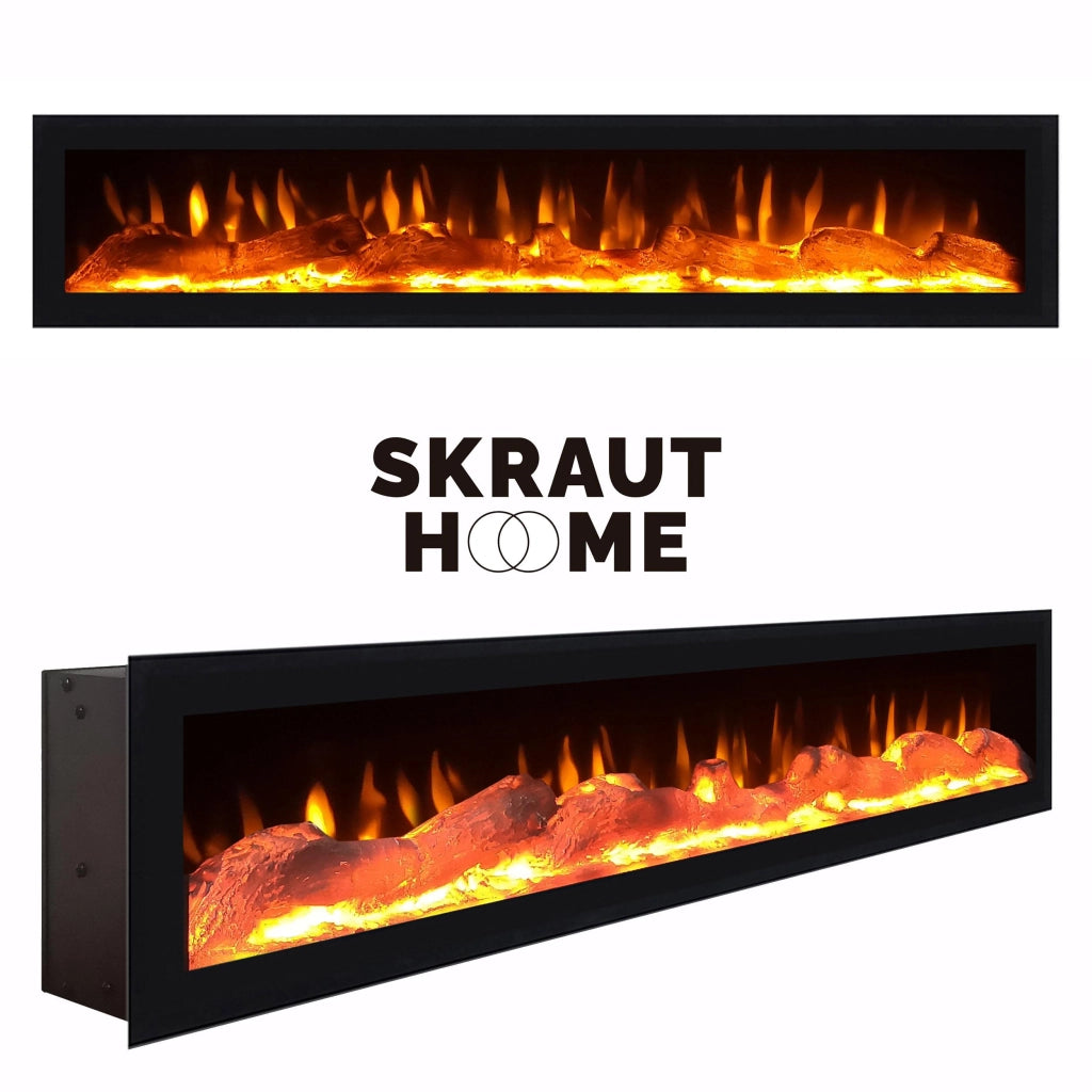 Credenza, Mobile, 200x35x75cm, 4 Porte, Camino elettrico, Bianco e nero RF2393