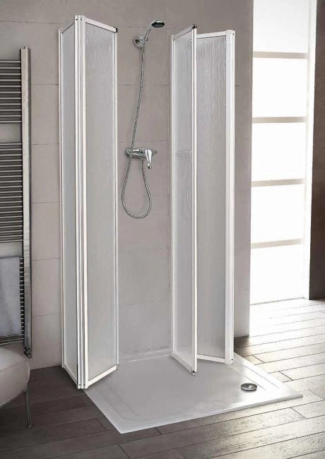 Box Doccia 3 lati a Scomparsa in Acrilico e Telaio in Alluminio Bianco - Misura: 75 x 75 x 75 x h185