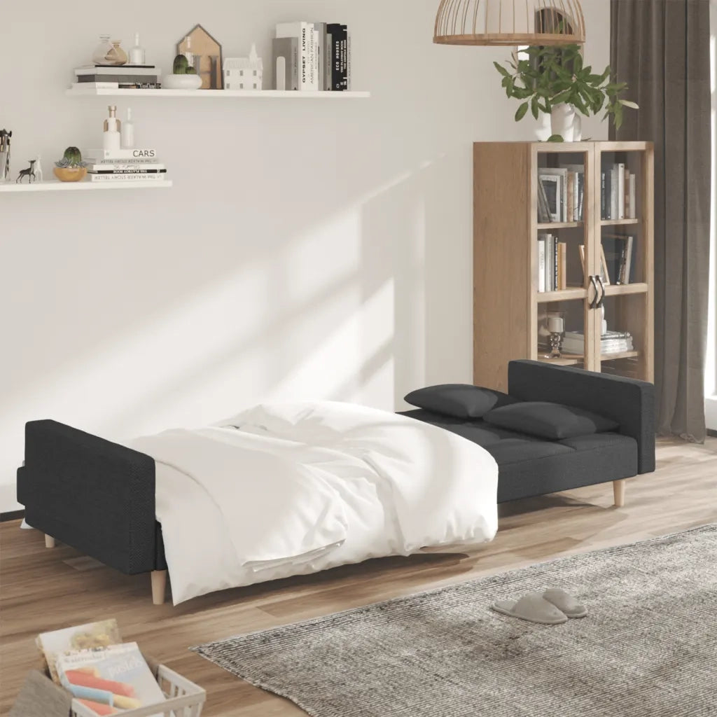 Divano Letto a 2 Posti con 2 Cuscini Grigio Scuro in Tessuto 375800