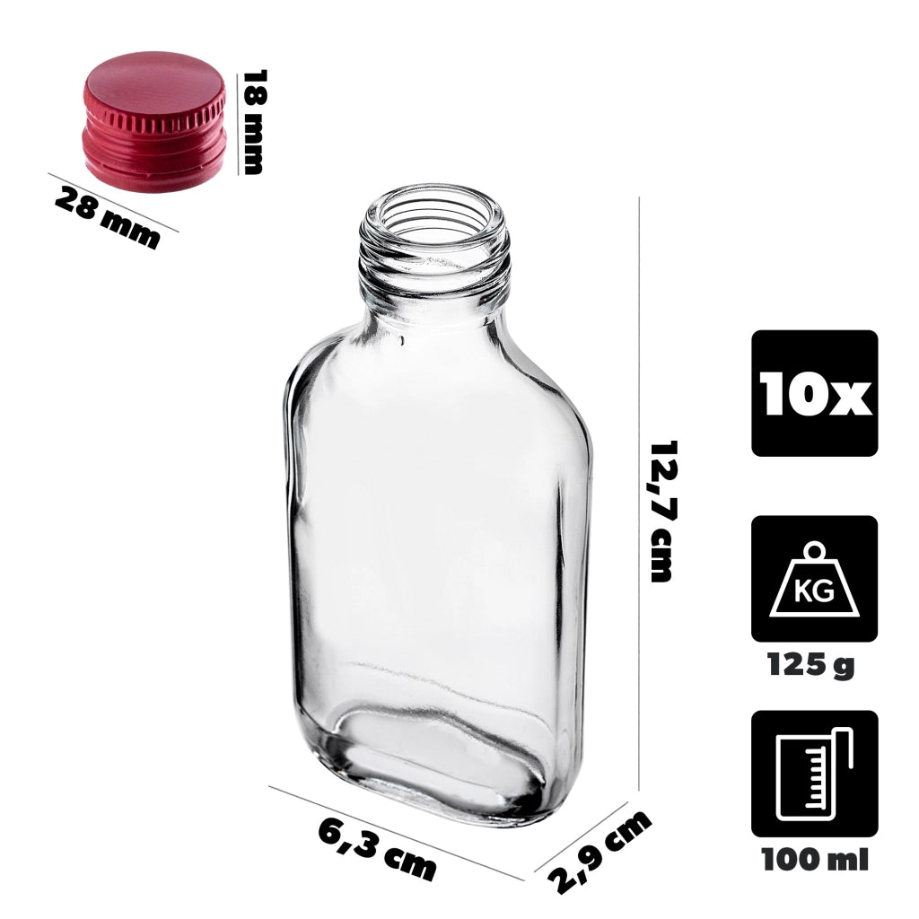 KADAX Flask Bottle 100ml Con Tappo Rosso 10pz.