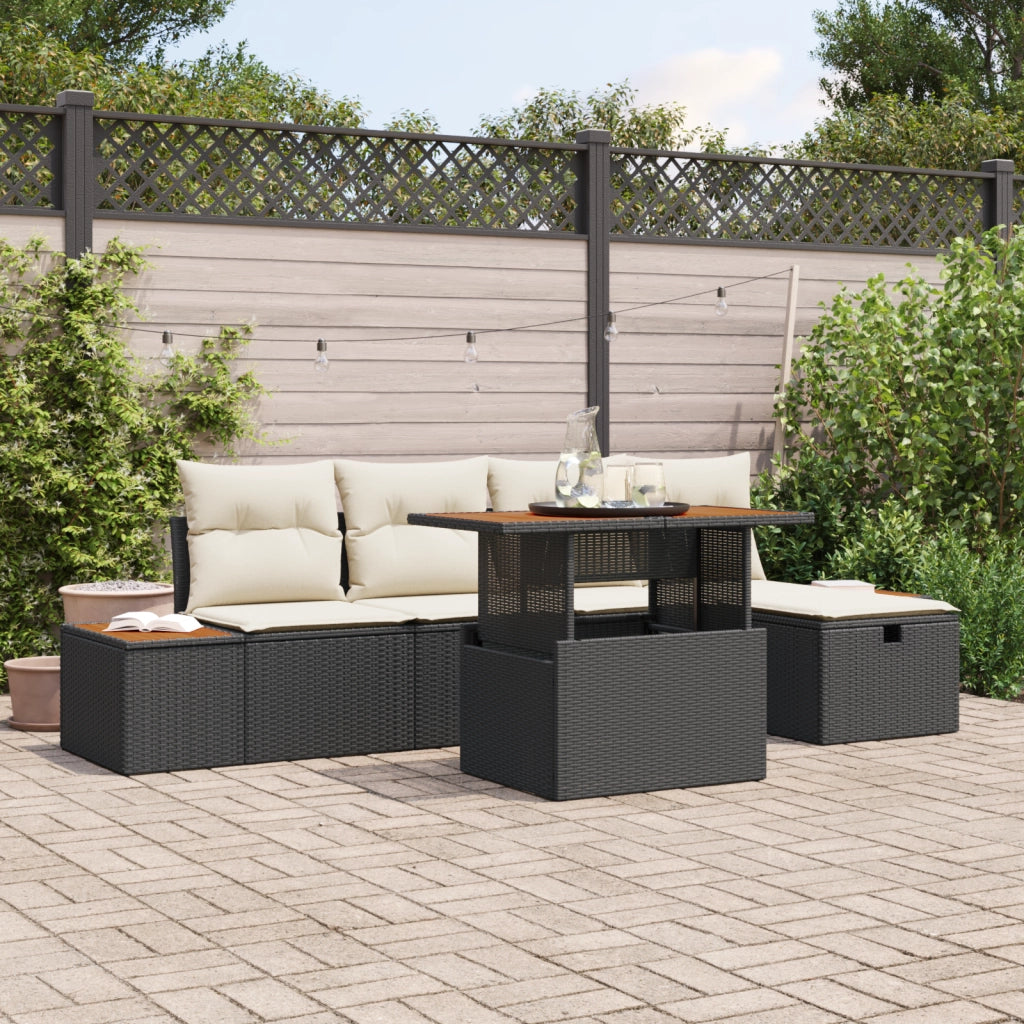 Set di SofÃ  da Giardino con Cuscini  6 Pezzi Rattan Polyrattan Nero