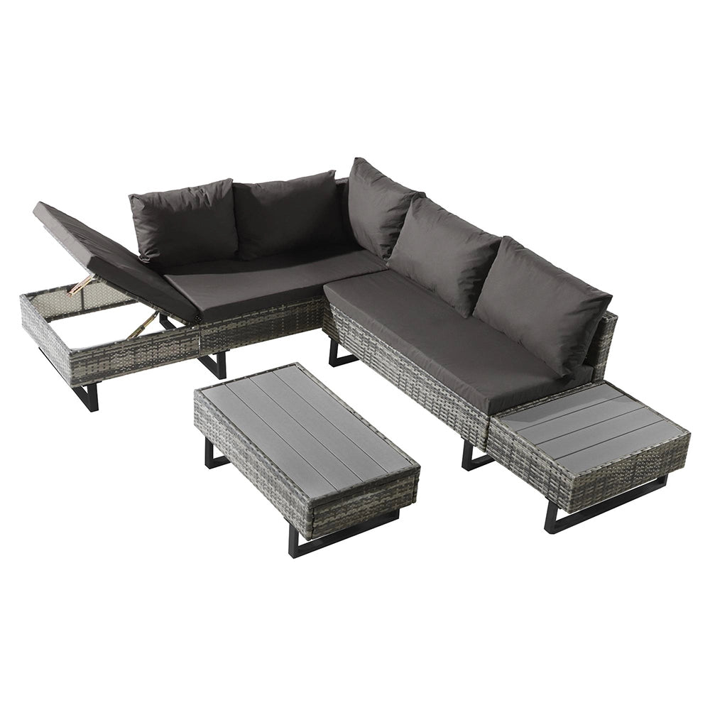 Set giardino - Xylo - 4/5 posti resinato con cuscini lavabili grigio