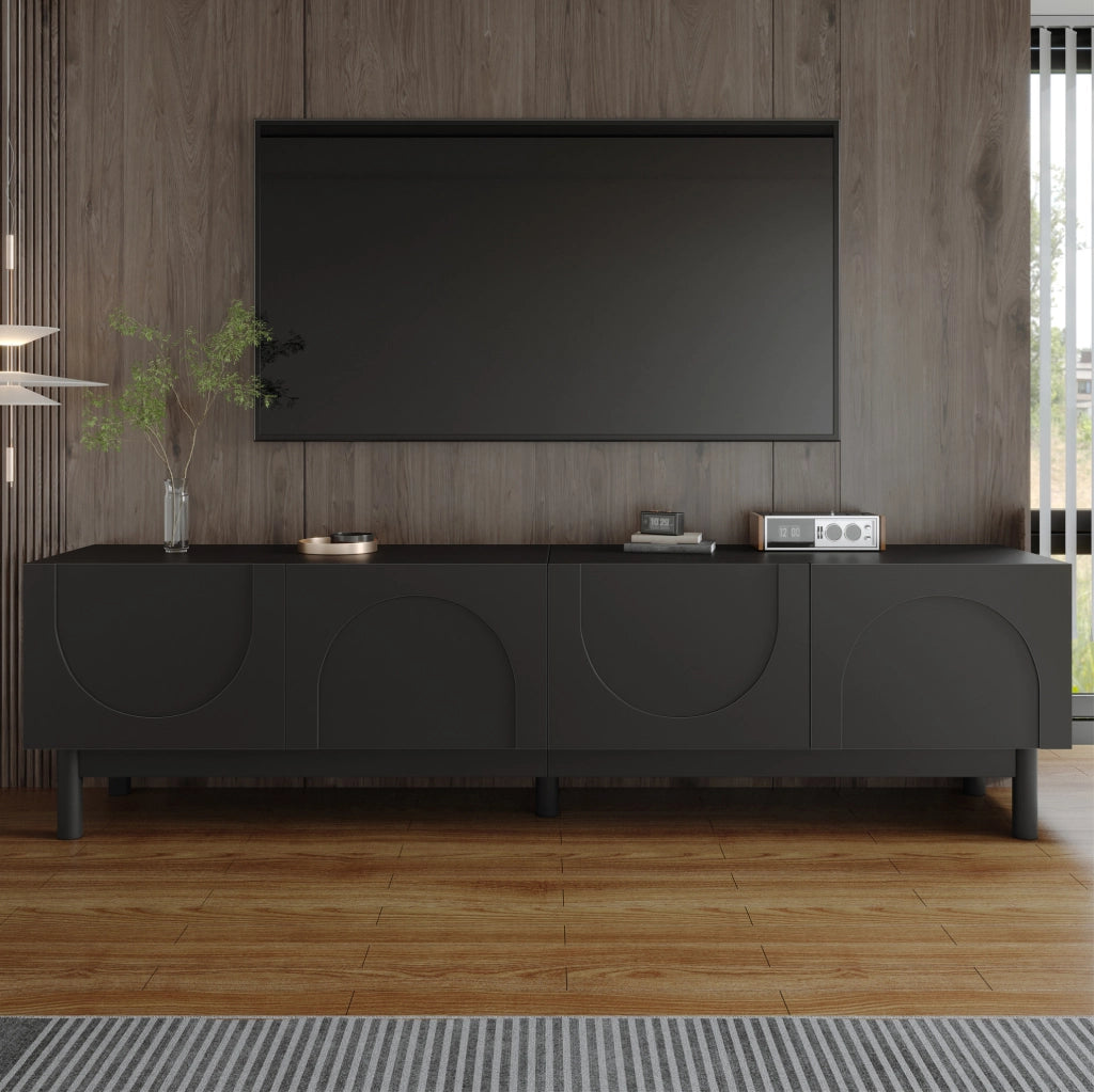 Mobile TV nero a 4 ante con ripiani, 169 x 34 x 45,5 cm