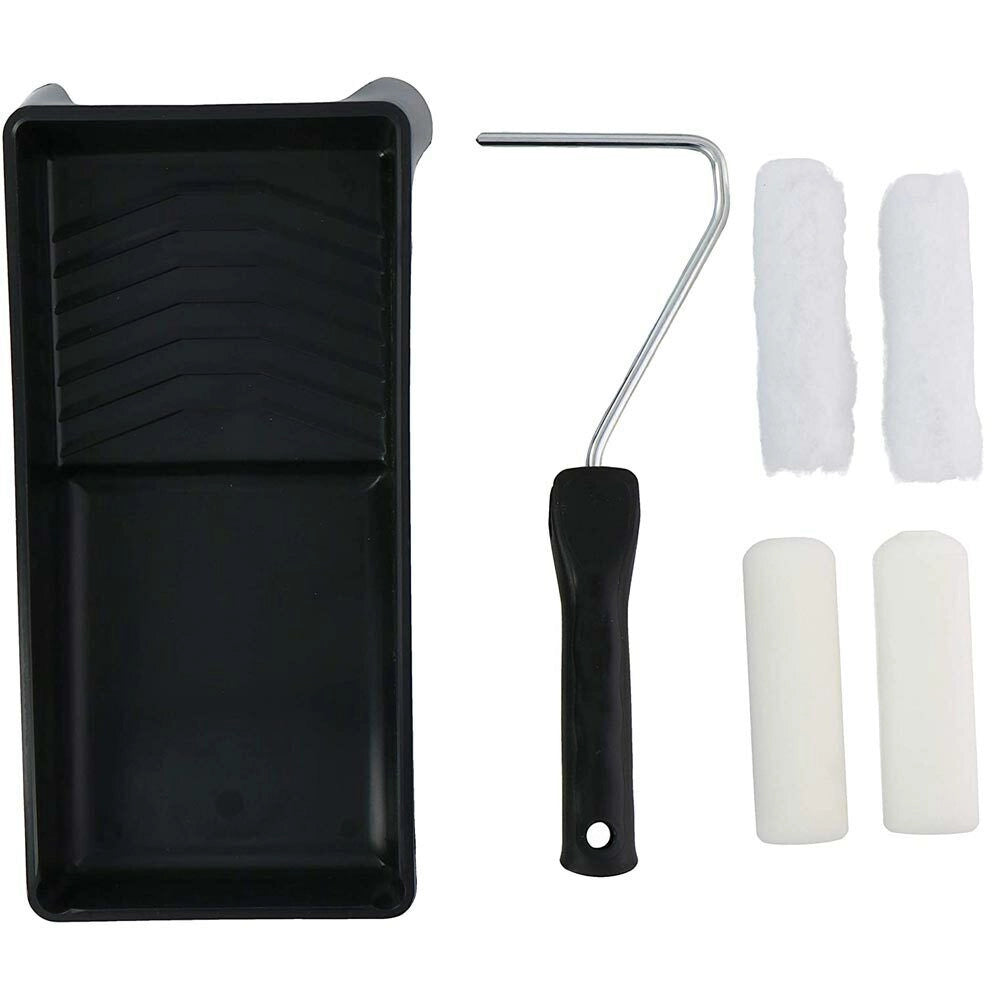 Set Pittore Stanley con 4 Rulli 10cm e Vaschetta Pittura Verniciare Pareti Casa