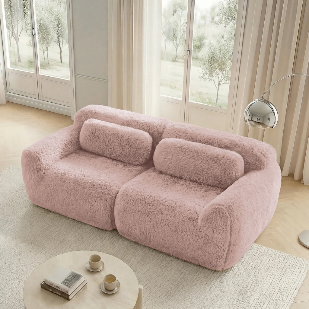 Divano 2 posti in peluche - Zephmum- Design modulare senza telaio, combinabile liberamente, con cuscini